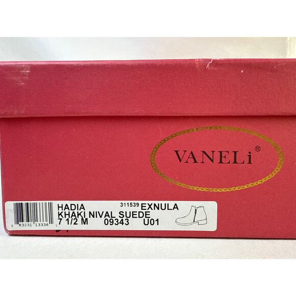 VANELi Ankle Boots Hadia Womens 7.5 Suede Khaki Nival Double Side Zip 311539 - Picture 11 of 12